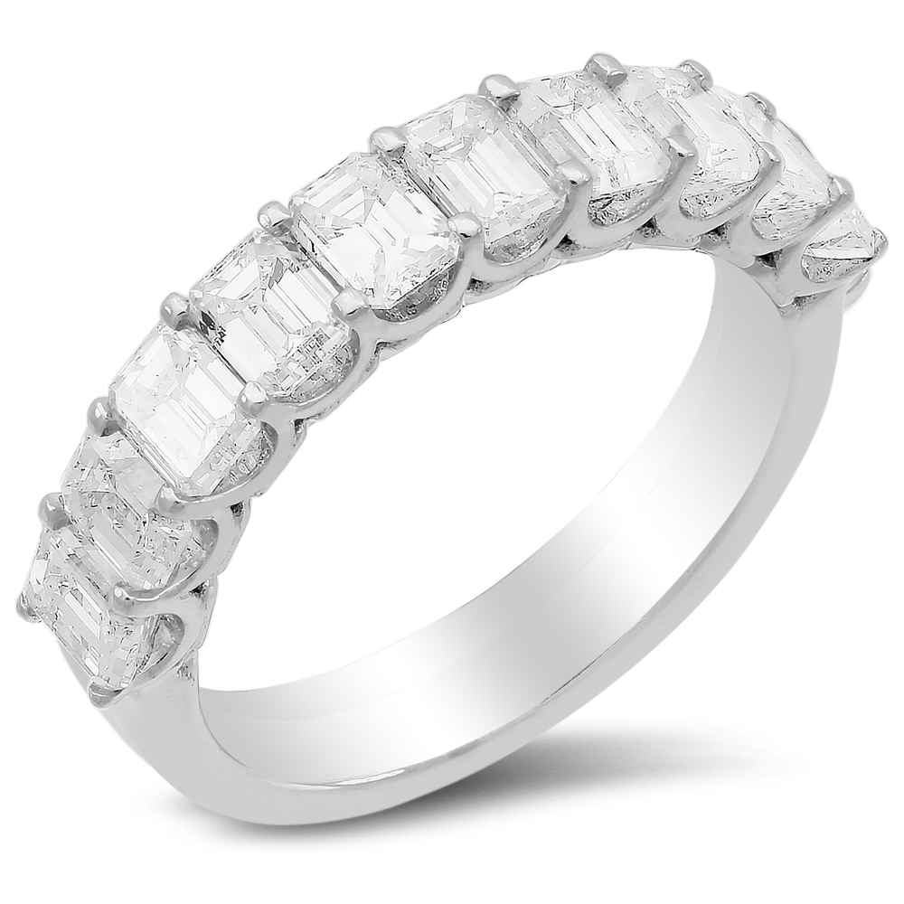 18K Gold Emerald Cut Diamond Wedding Band