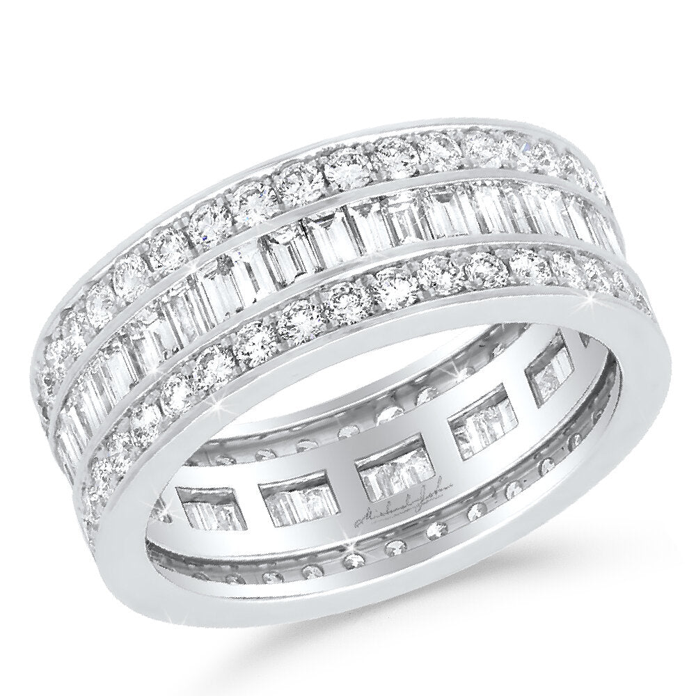 18K Gold Diamond Eternity Band With Round And Baguette Diamonds