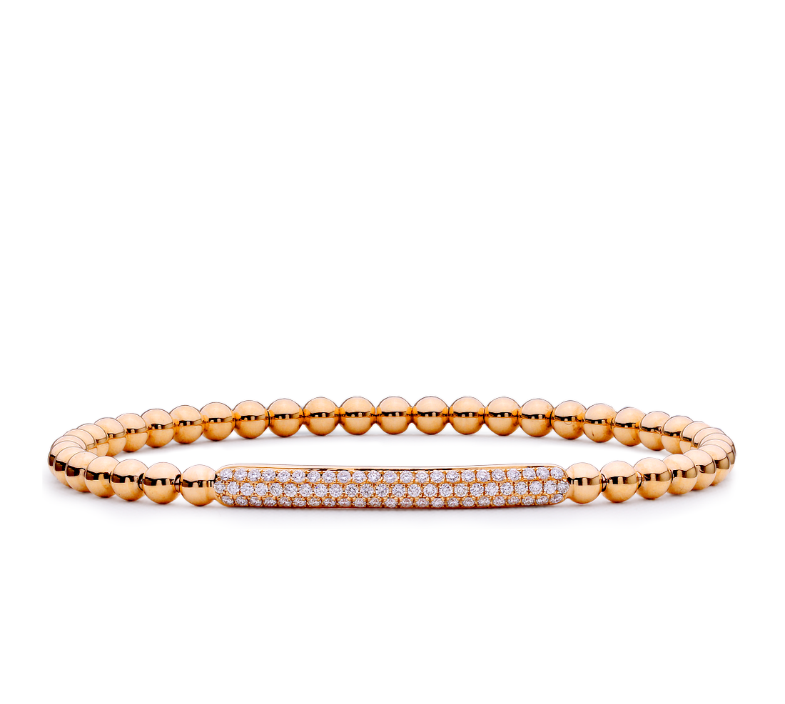 18K Gold Stretch Bead Bracelet With Diamonds