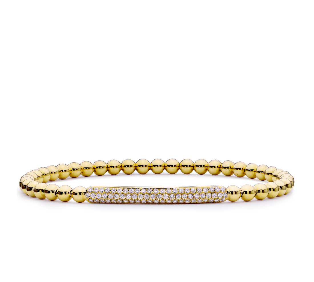 18K Gold Stretch Bead Bracelet With Diamonds