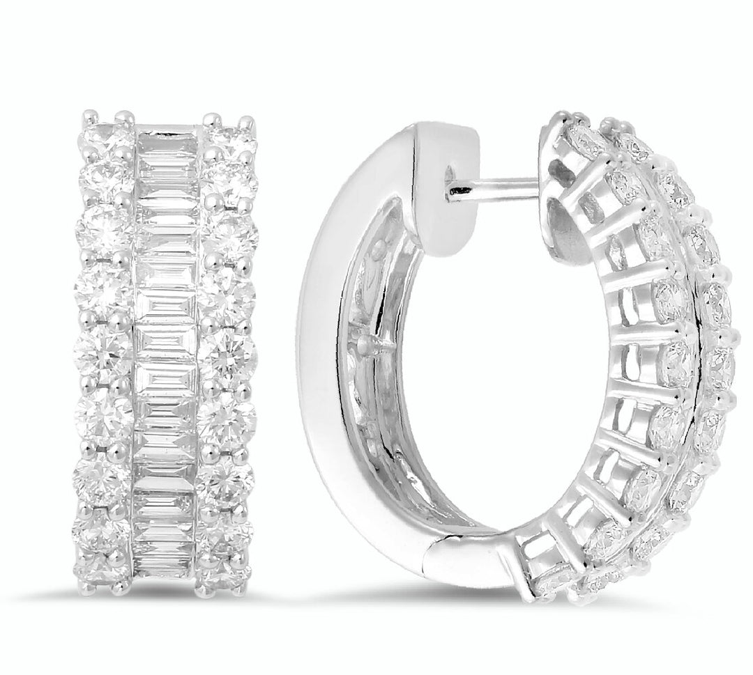 18K White Gold Diamond Hoop Earrings