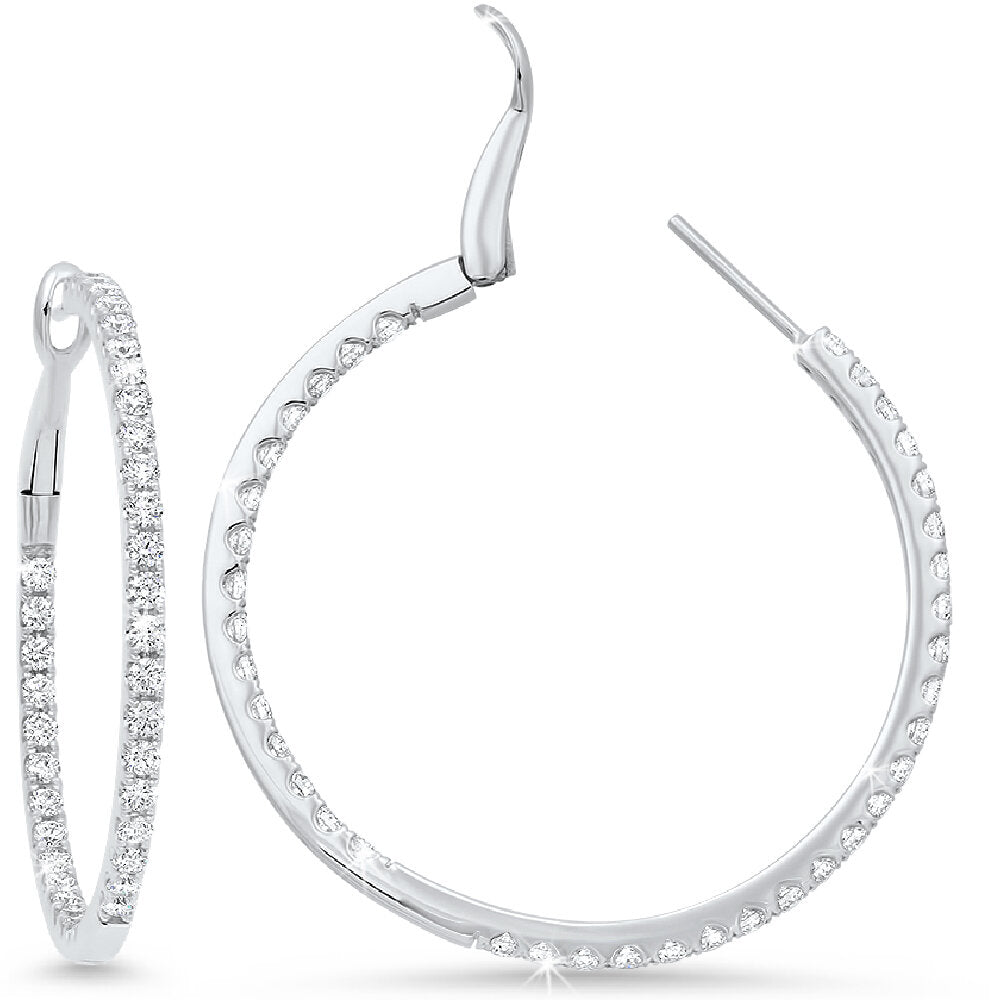 18K White Gold Diamond Hoop Earrings