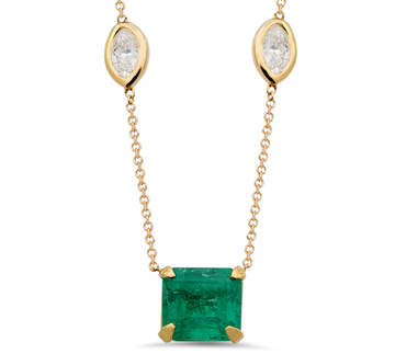 Diamond And Emerald Pendant In 18K Gold