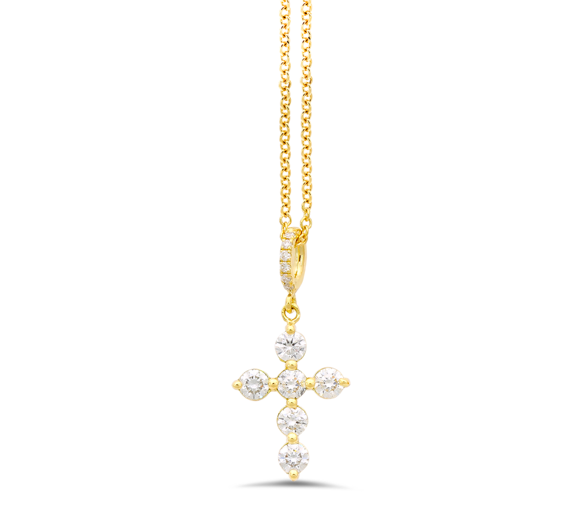 18K Gold Diamond Cross Pendant