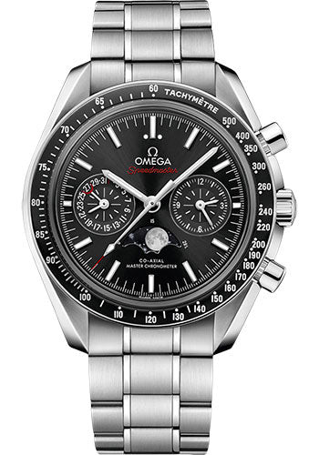 Omega Speedmaster Moonphase Master Chronometer Chronograph Watch - 44.25 mm Steel Case - Black Liquid Metal Bezel - Black Dial - 304.30.44.52.01.001