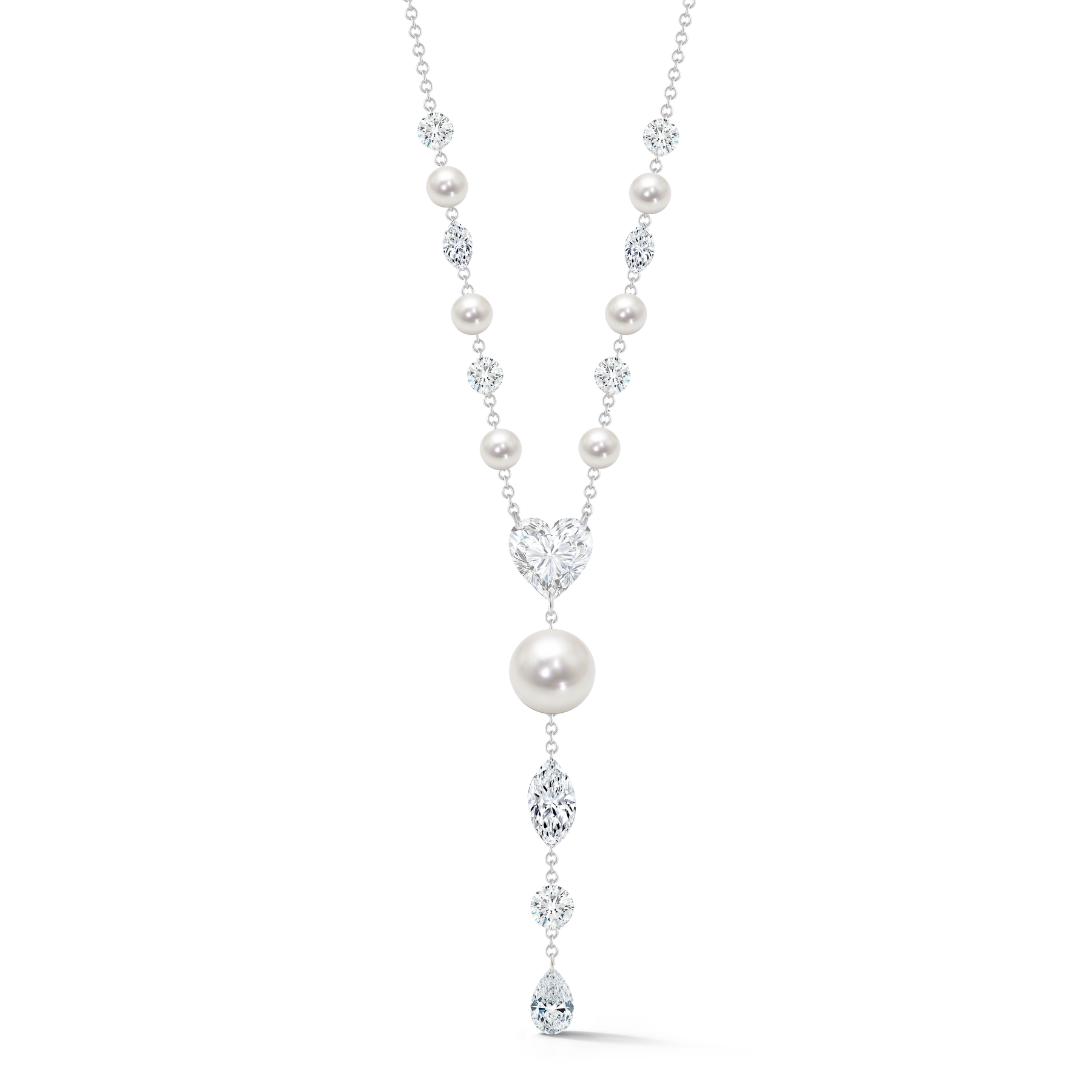 Diamond And Pearl Necklace In 18K Gold