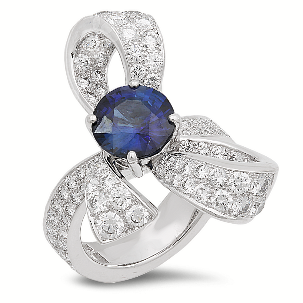 Platinum Diamond And Sapphire Ring