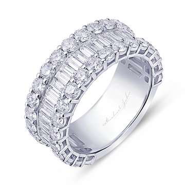 Round And Baguette Diamond Multi-Row Eternity Band In 18K Gold
