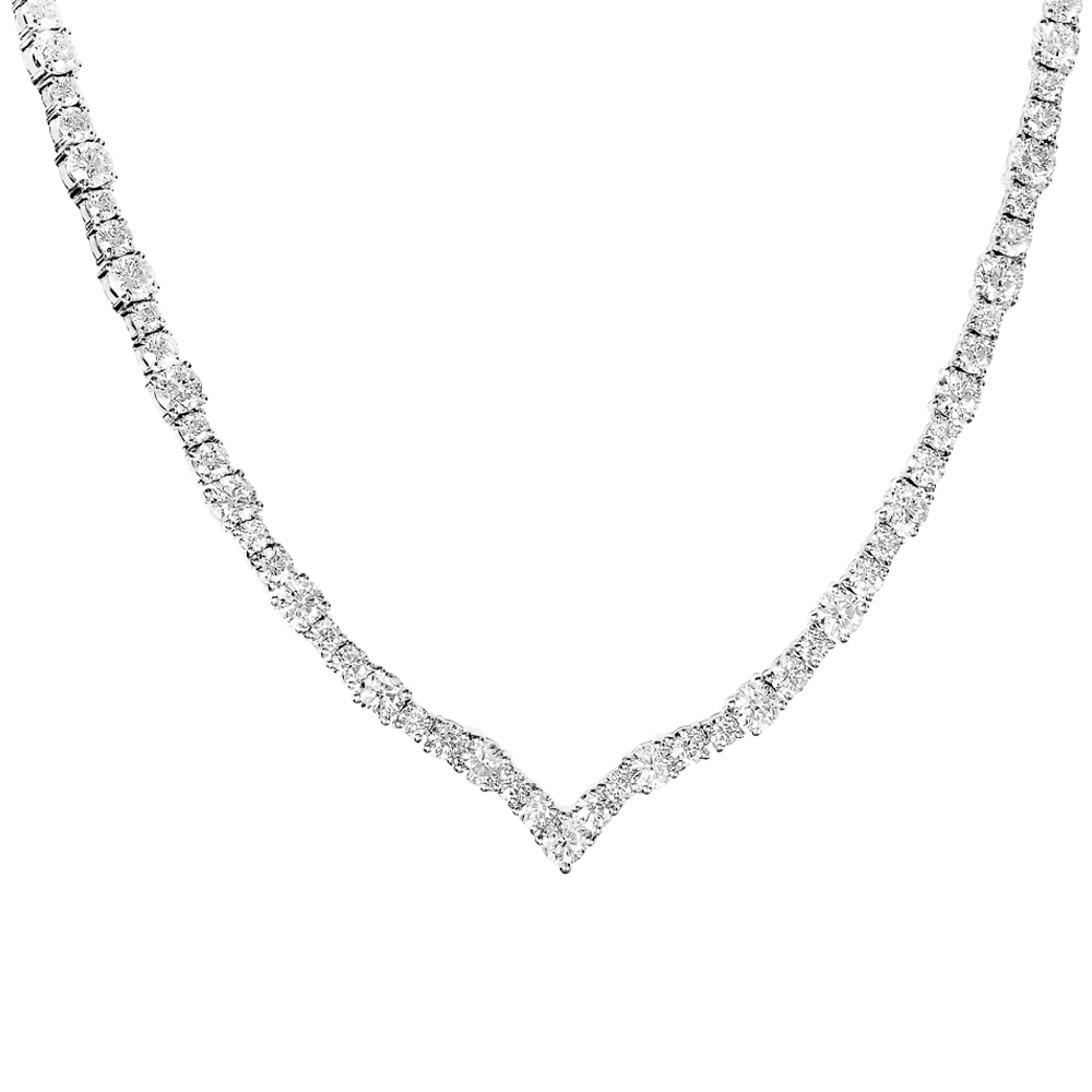 V-Shaped Diamond Tennis Necklace In 18K Gold