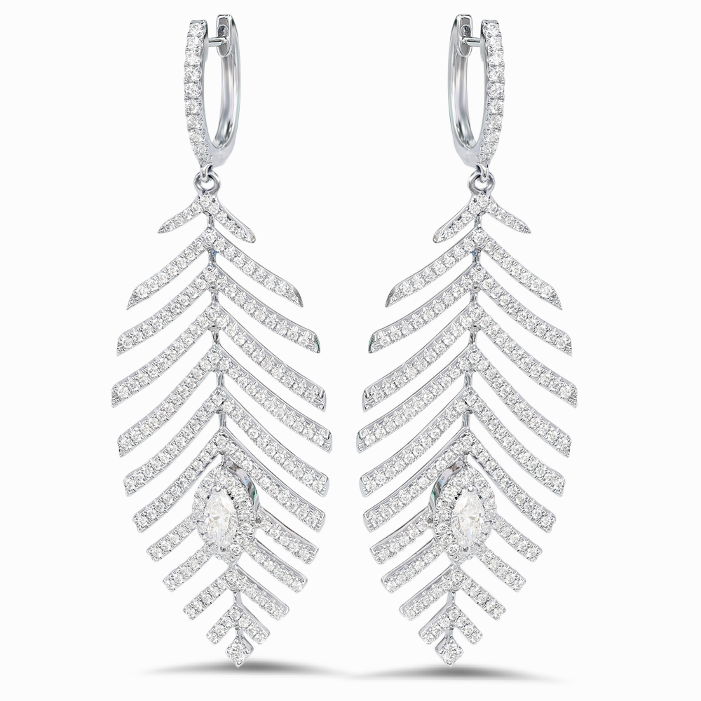 18K Gold Diamond Leaf Earrings