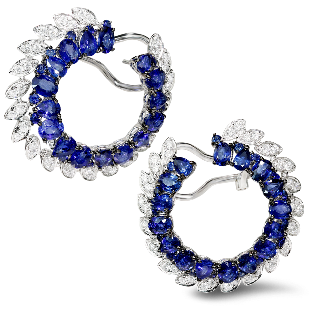 White Gold And Diamond Sapphire Earrings