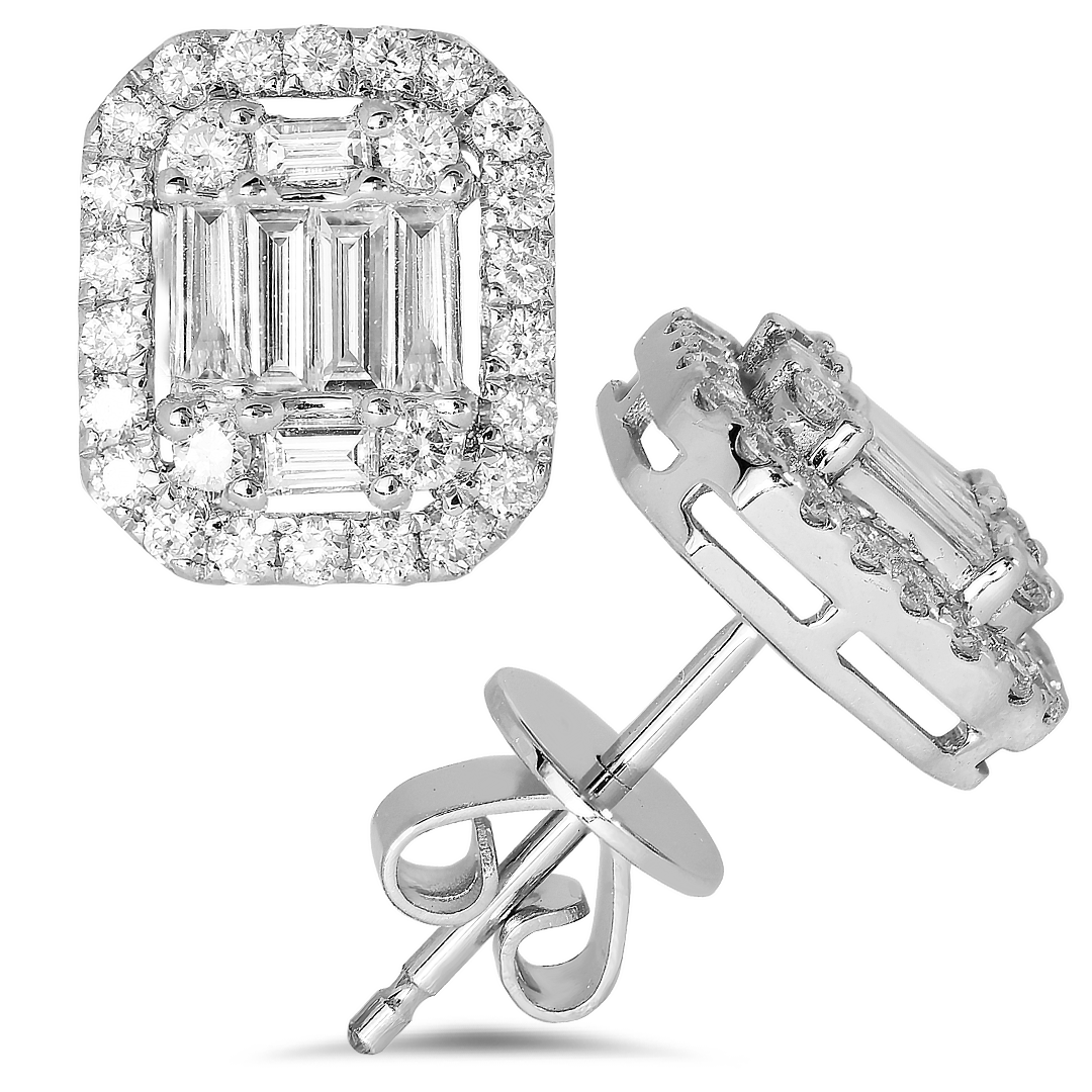 18K White Gold Stud Earrings Illusion Setting