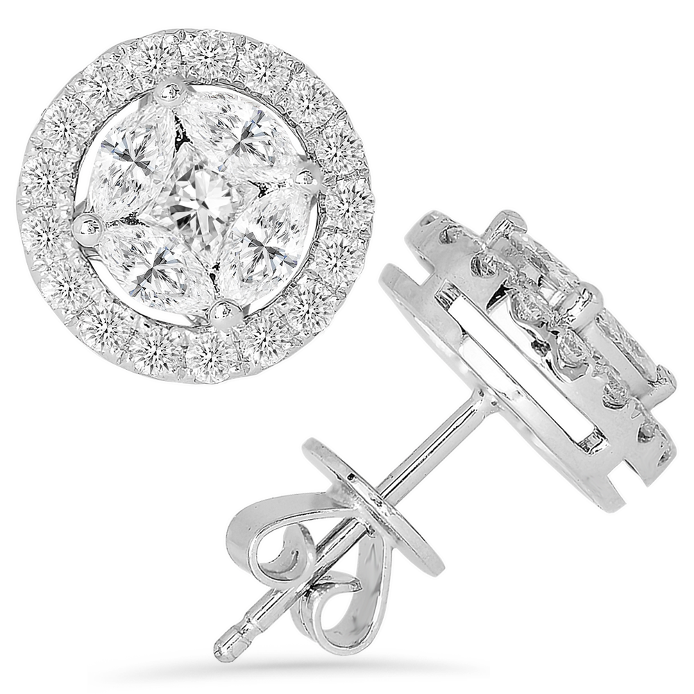 18K White Gold Stud Earrings Illusion Setting