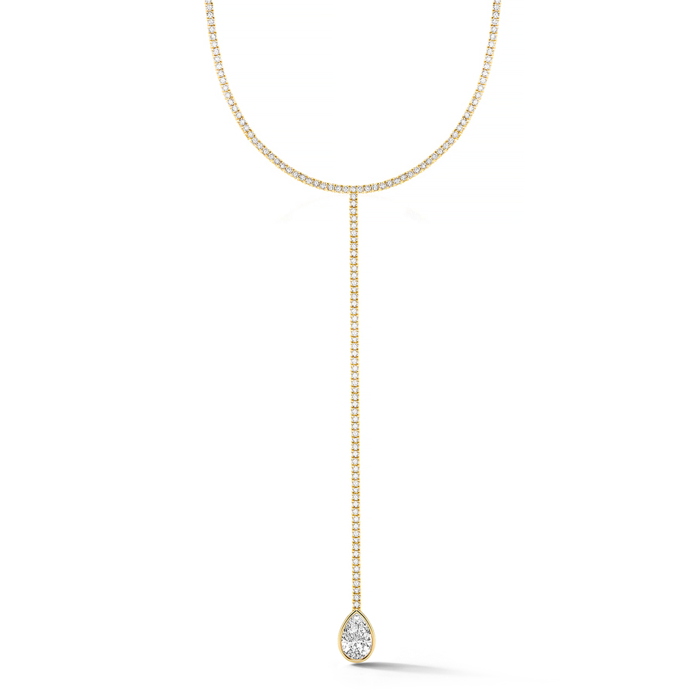 18K Yellow Gold Necklace With Pear Shape Drop Diamond - 31690