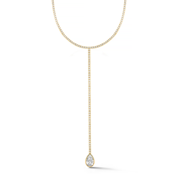 18K Yellow Gold Necklace With Pear Shape Drop Diamond - 31690