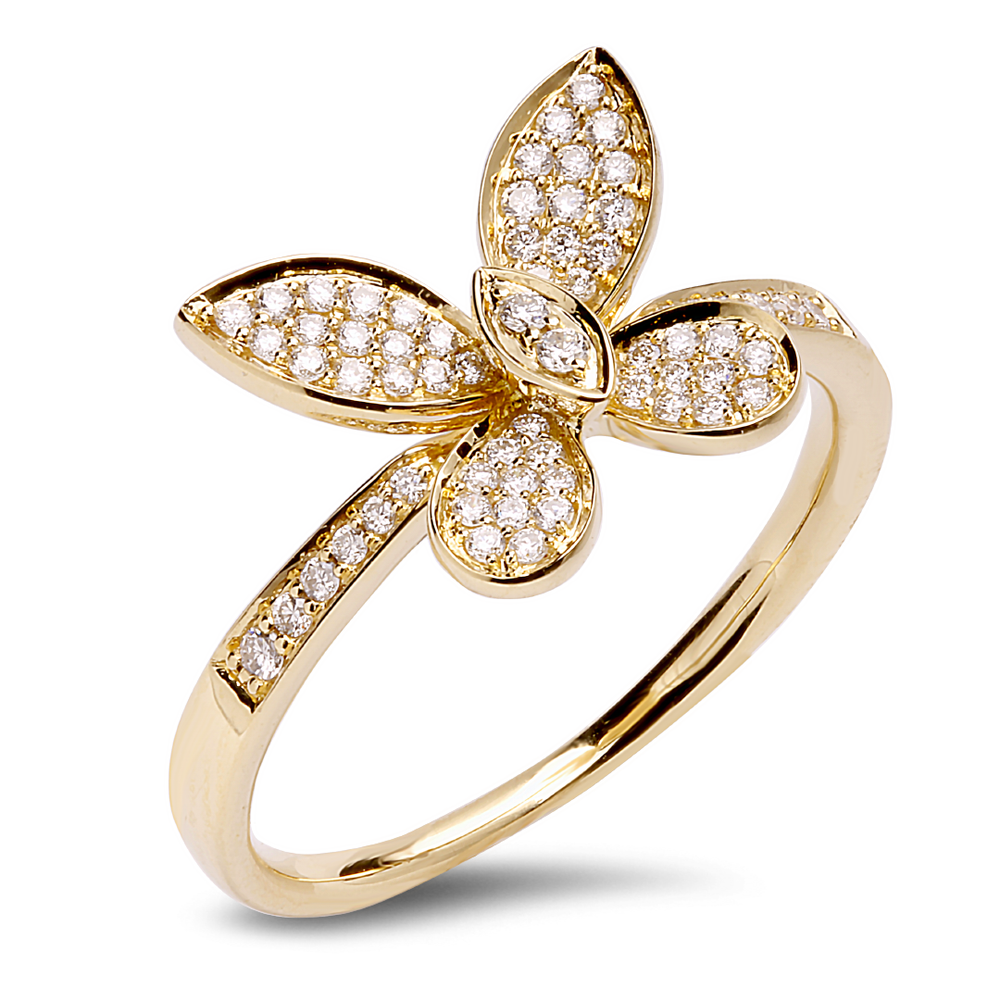 18K Yellow Butterfly Gold Diamond Ring