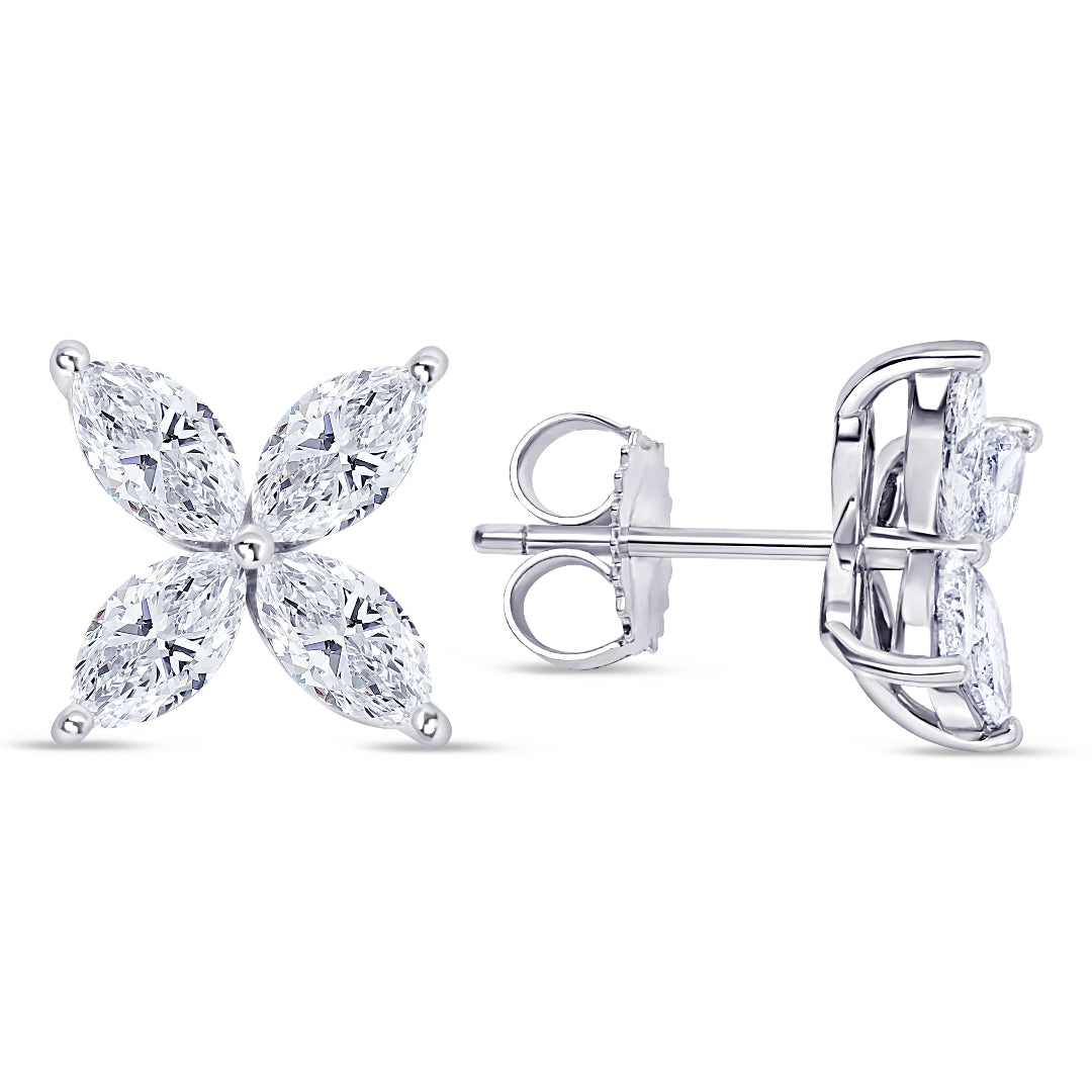 Floral-Inspired 18K Gold Stud Earrings Featuring Brilliant Marquise-Cut Diamonds