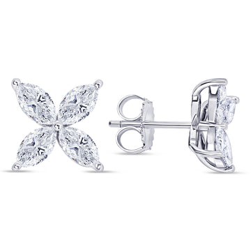 Floral-Inspired 18K Gold Stud Earrings Featuring Brilliant Marquise-Cut Diamonds