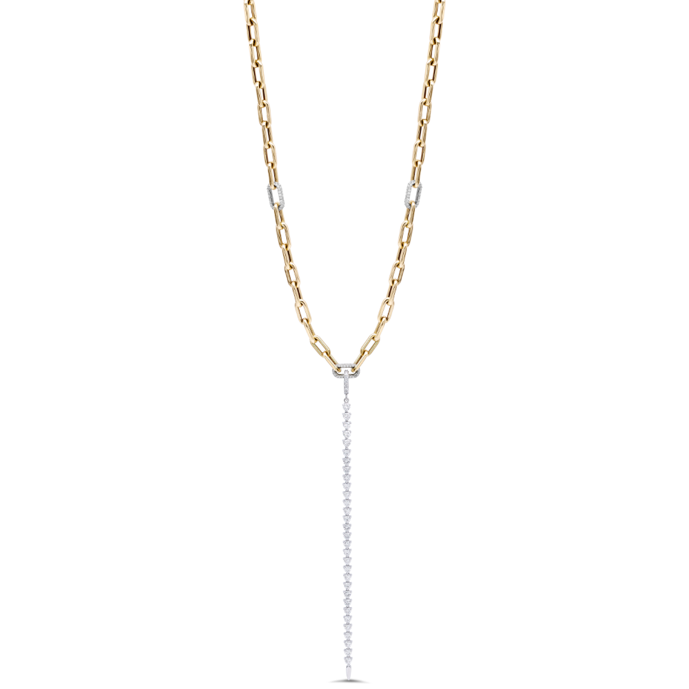 Paperclip Necklace Paired With Diamond Drop Pendant - 32315&32201
