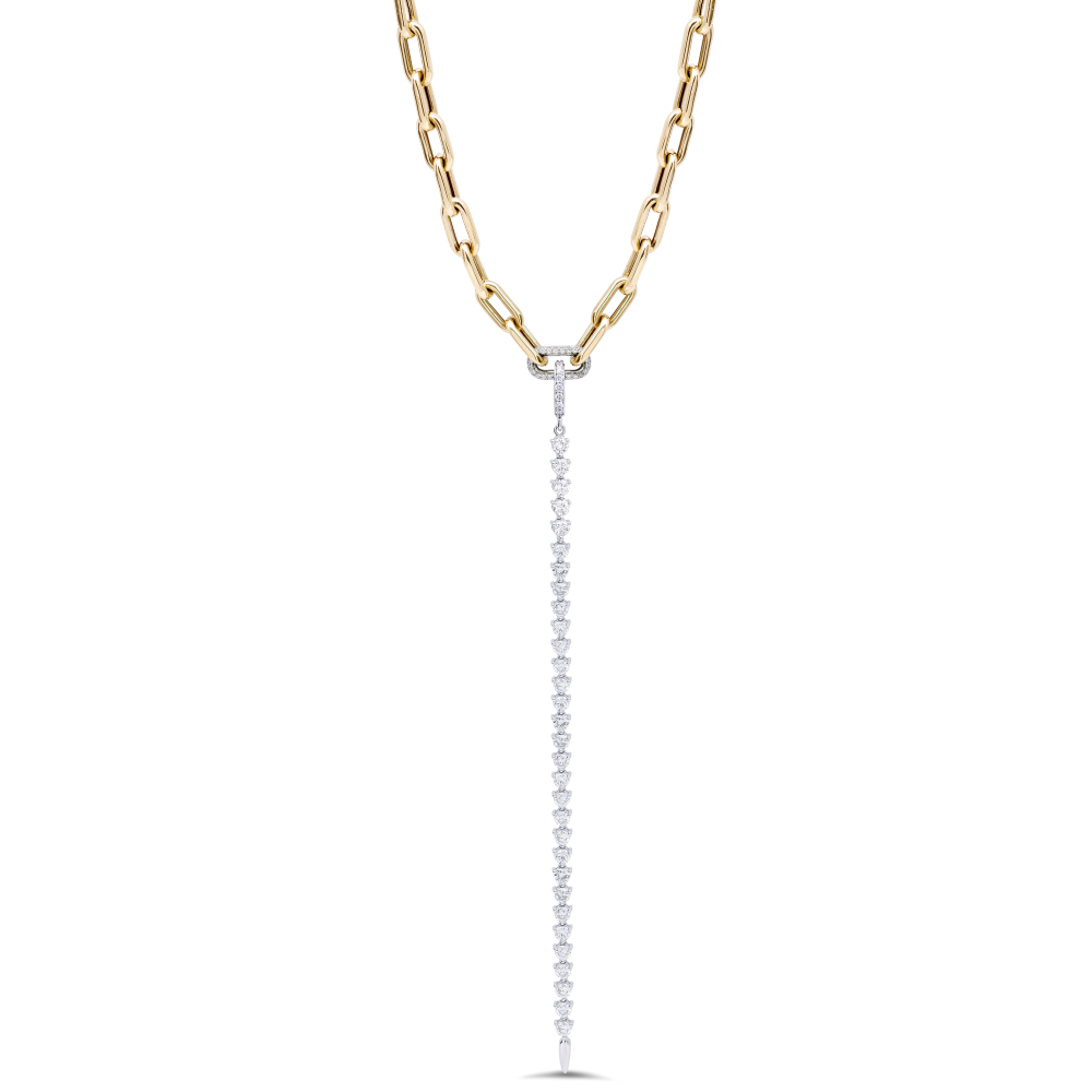 Paperclip Necklace Paired With Diamond Drop Pendant - 32315&32201