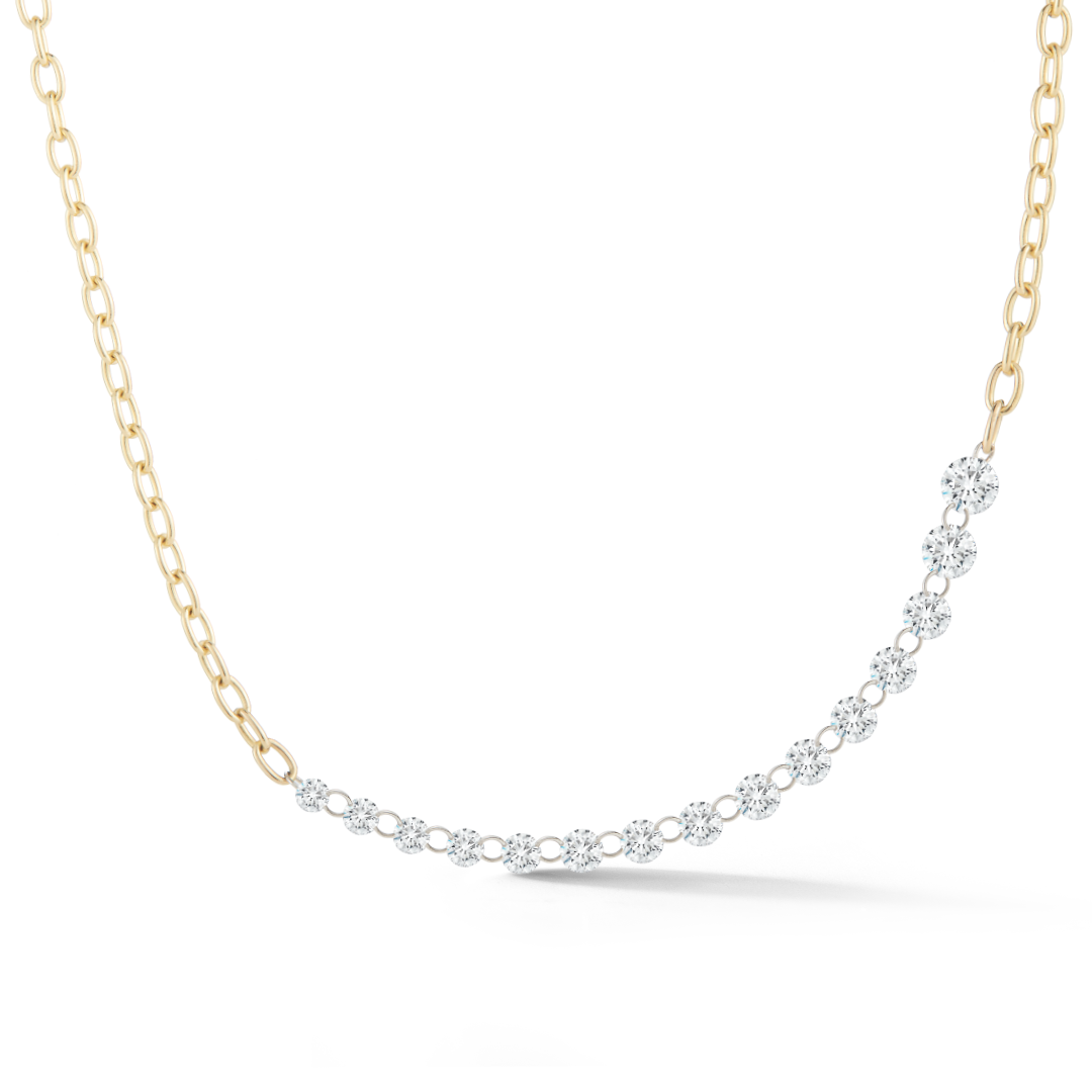 Exquisite 18K Yellow Gold Necklace Showcasing Round Brilliant Cut Laser-Pierced Diamonds With A Total Weight Of 3.00 Carats