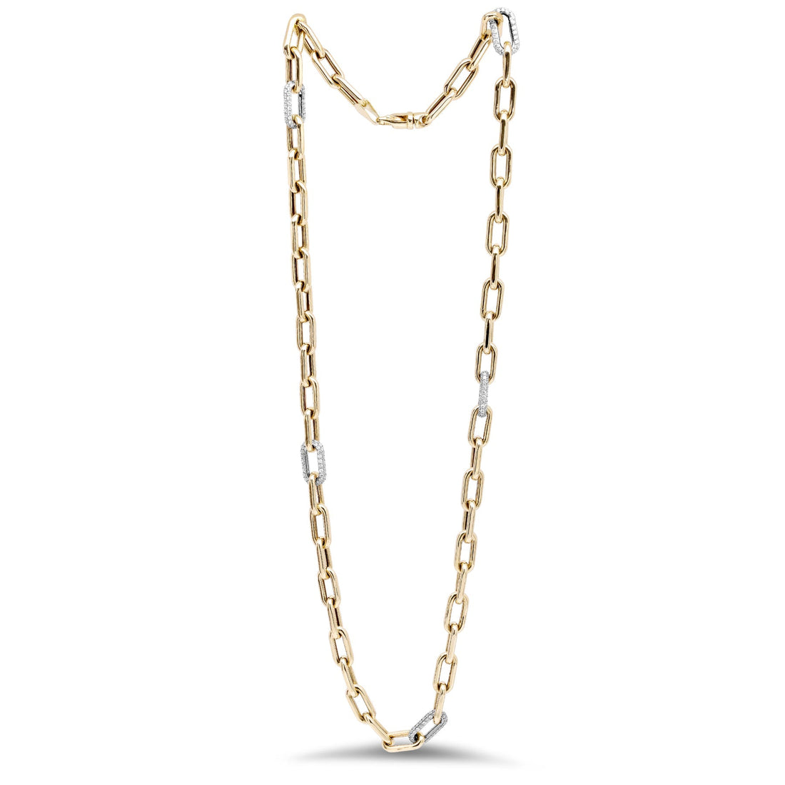 Yellow Gold Paperclip And Diamond Necklace - 32315