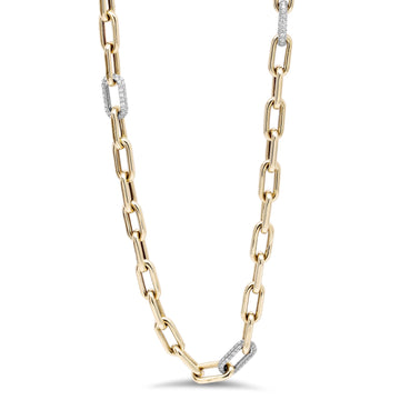 Yellow Gold Paperclip And Diamond Necklace - 32315