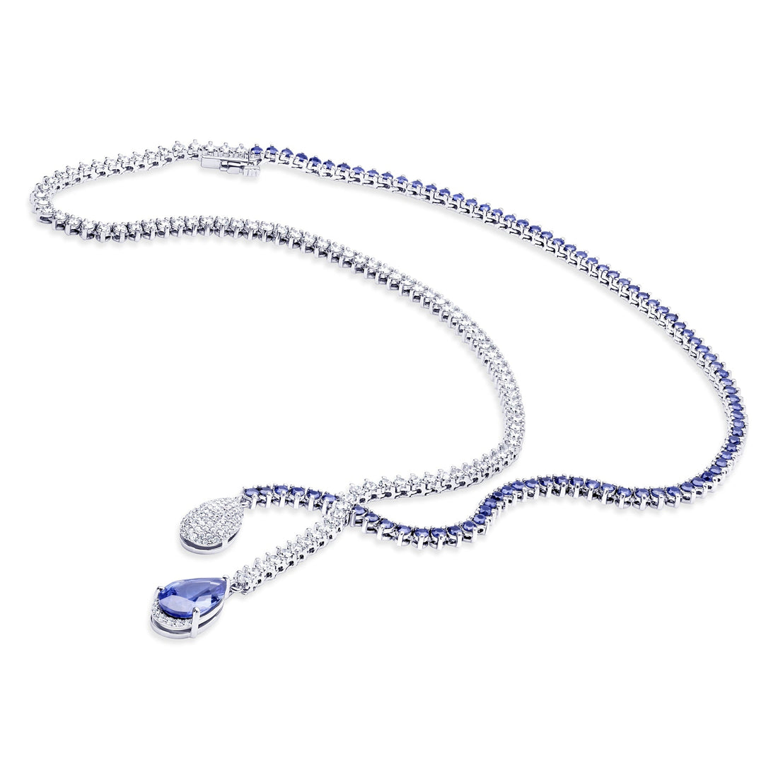 18K White Gold Necklace With Diamonds And Sapphires