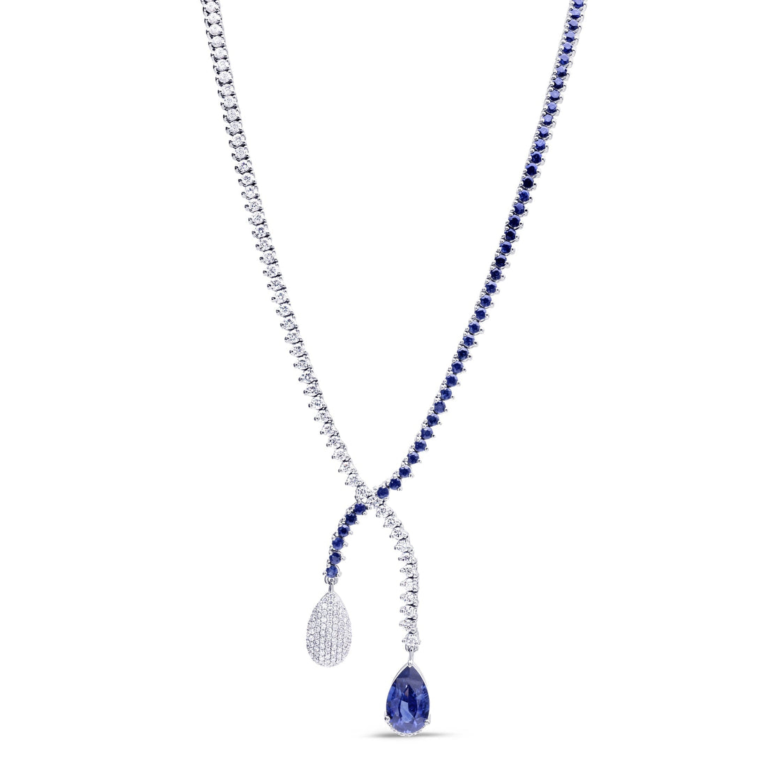 18K White Gold Necklace With Diamonds And Sapphires