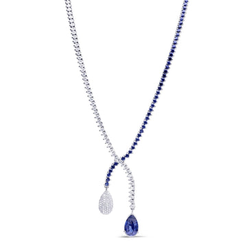 18K White Gold Necklace With Diamonds And Sapphires