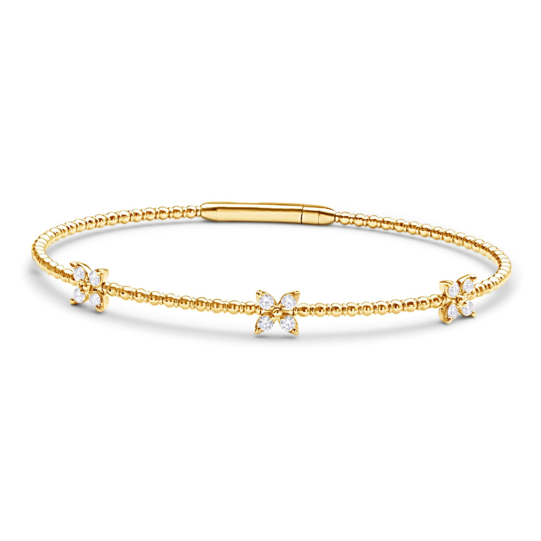 14K Yellow Gold 3 Stations Diamond Bangle