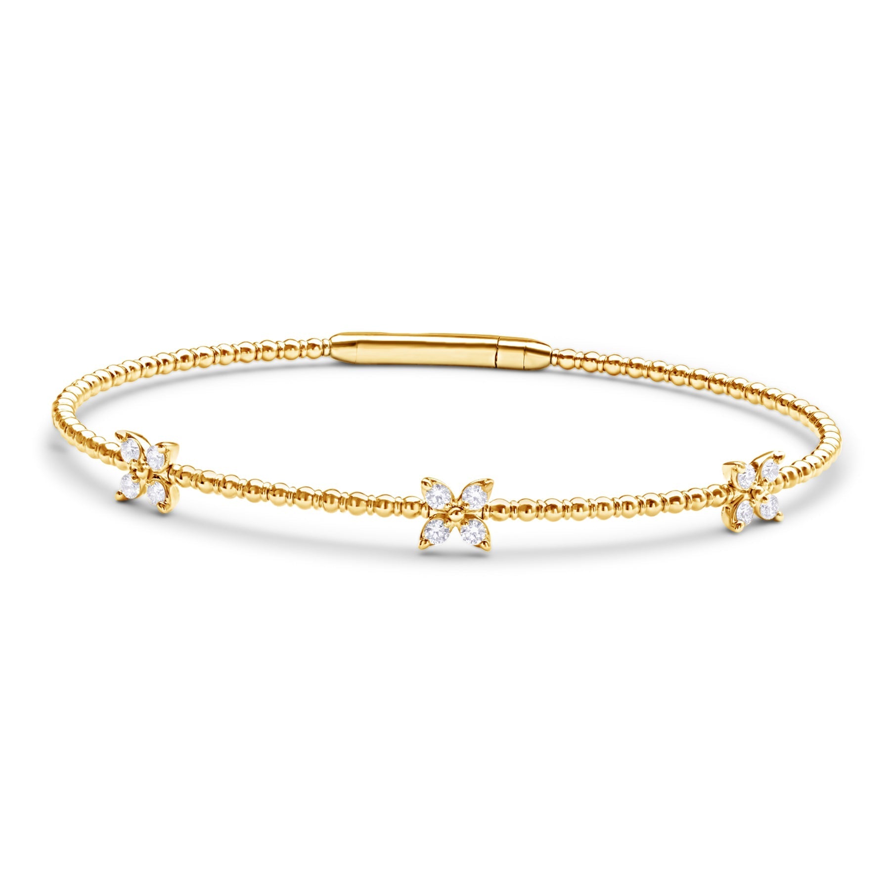 14K Yellow Gold 3 Stations Diamond Bangle