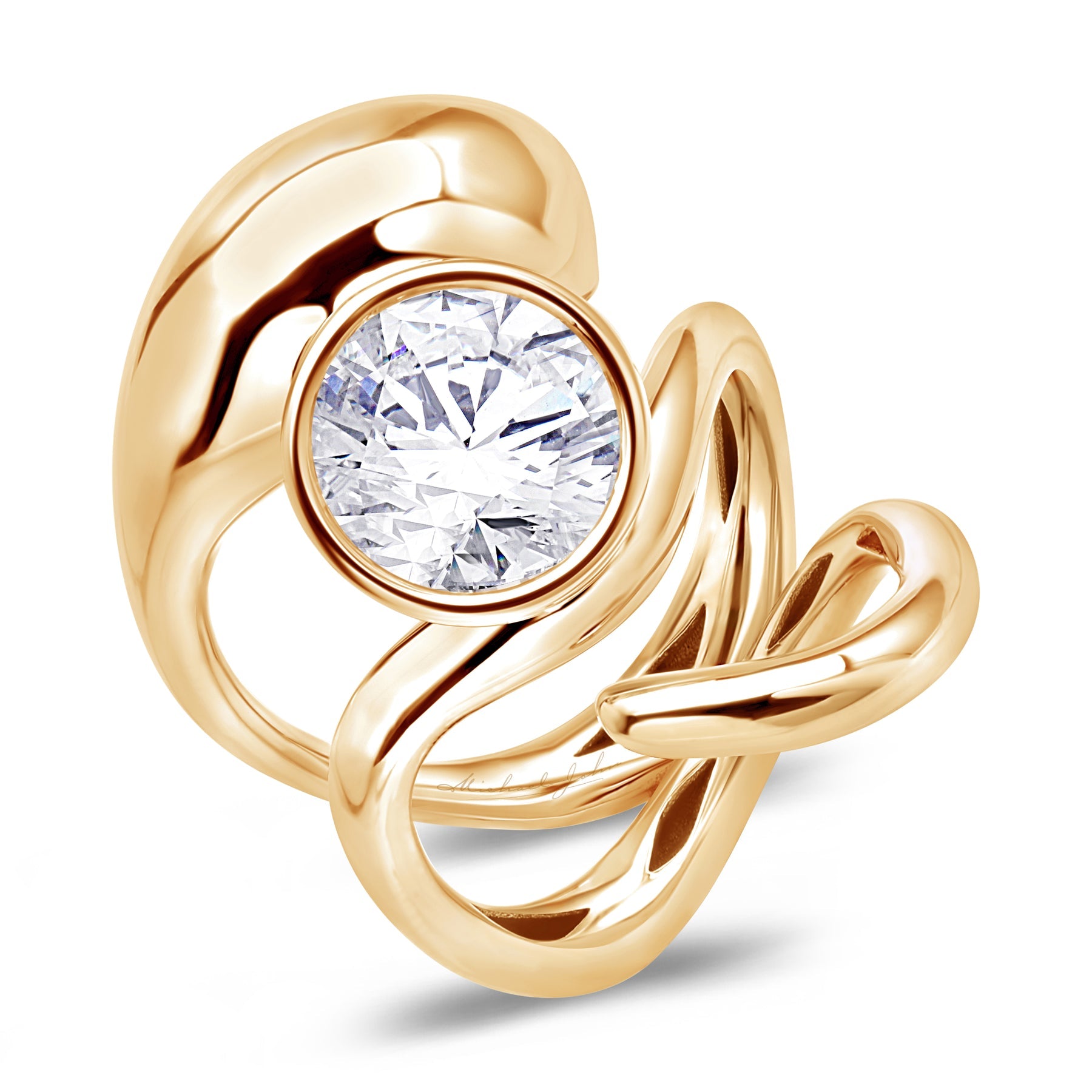 14K Swirl Gold Diamond Ring
