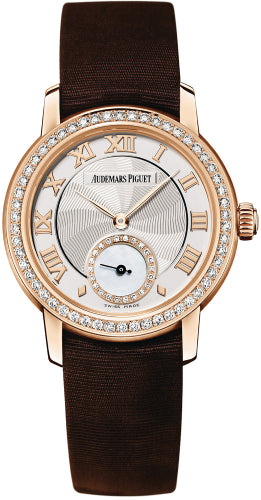 Audemars Piguet Jules Audemars Small Seconds Pink Gold Silver Roman Dial & Diamond Bezel Silk Bracelet | 77228OR.ZZ.A082MR.01