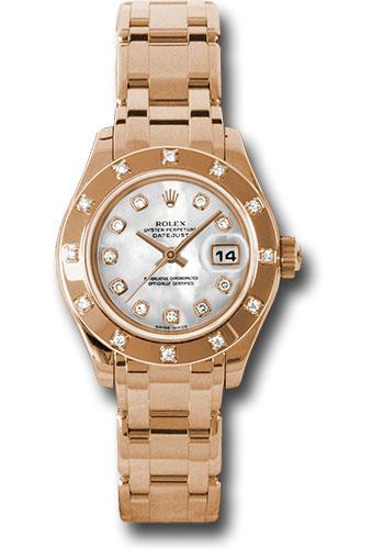 Rolex Pink Gold Lady-Datejust Pearlmaster 29 Watch - 12 Diamond Bezel - Mother-Of-Pearl Diamond Dial - 80315 md