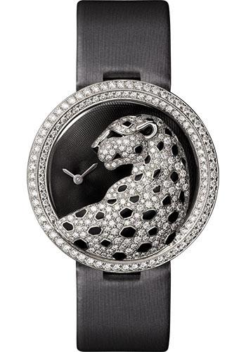 Cartier Panthere Divine Watch - 38 mm White Gold Diamond Case - Black Dial - Black Alligator Strap - HPI00648