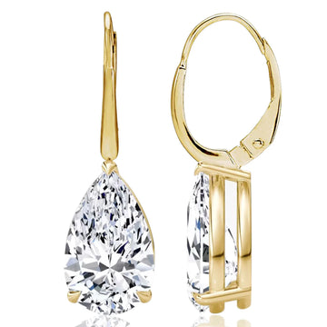 14K Yellow Gold Earrings With Pear Shape Lab Grown Diamonds.