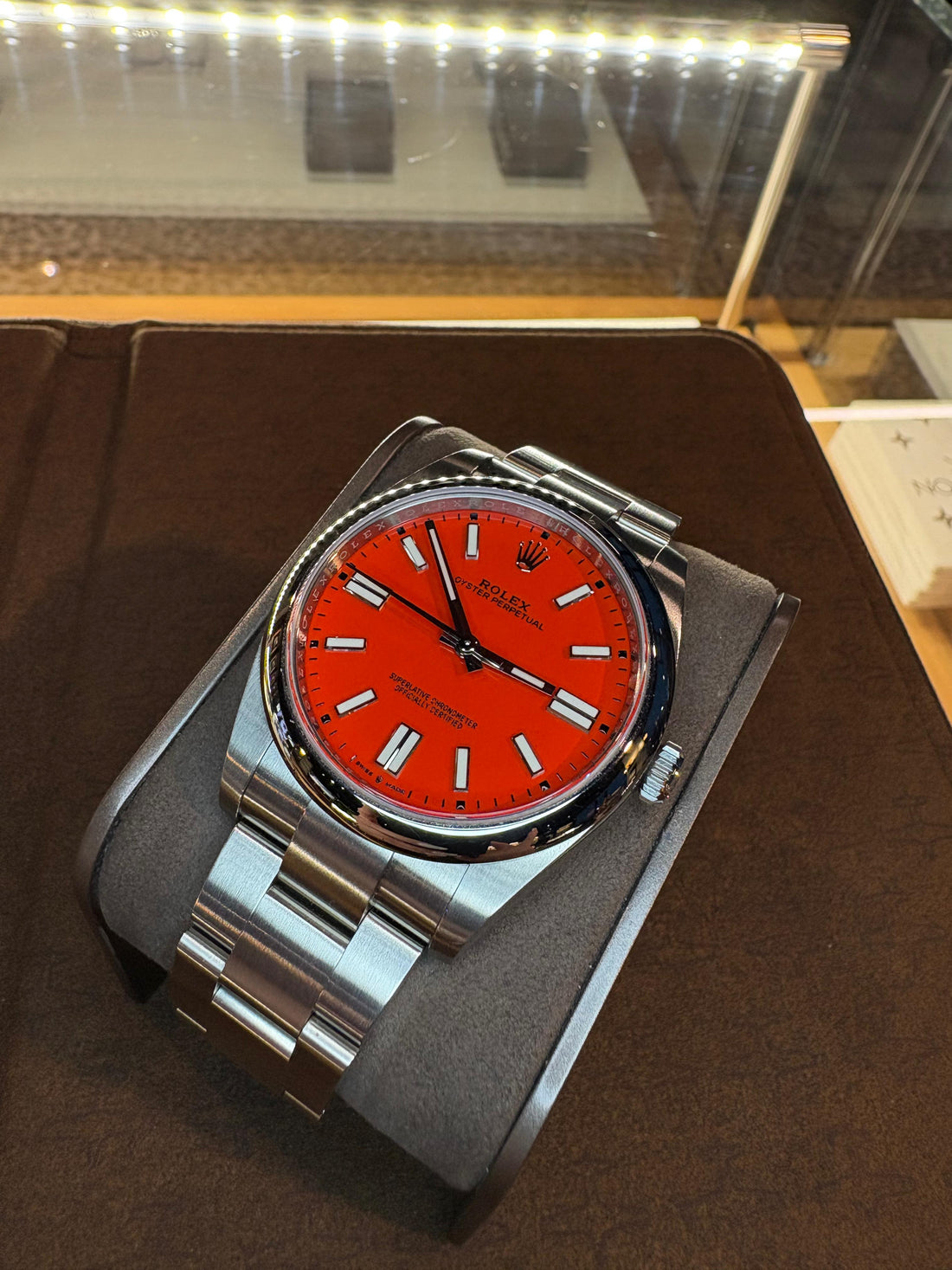 Rolex Oyster Perpetual 41 Watch - Domed Bezel - Coral Red Index Dial - Oyster Bracelet - 2020 Release - 124300 - 2021