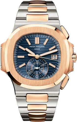 Patek Philippe Nautilus Chronograph Date Automatic Stainless Steel Rose Gold Blue Dial | 5980/1AR-001