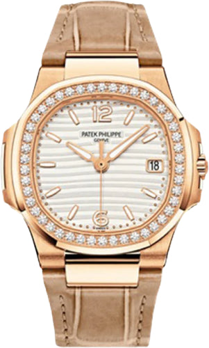 Patek Philippe Nautilus Date Sweep Seconds Rose Gold Silver White Dial | 7010R-011