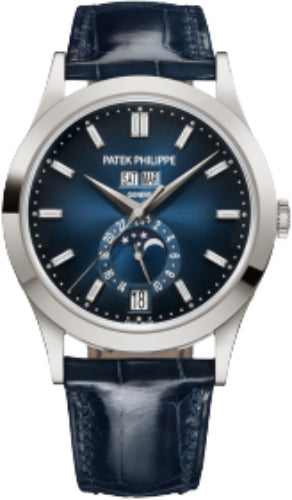 Patek Philippe Complications Annual Calendar Moon Phases White Gold Blue Baguette Diamond Dial | 5396G-017