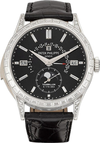 Patek Philippe Grand Complications Perpetual Calendar Day Month Moon Phase 39.5mm Black Index Platinum Leather Manual | 5217P-001