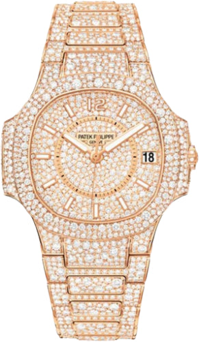 Patek Philippe Ladies Nautilus 33.6mm Diamond Index Rose Gold Diamond Set | 7021/1R