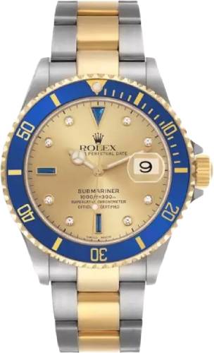 Rolex Submariner Yellow Gold/Steel Serti 40mm Champagne Diamond Dial Aluminum Bezel 16613 - 2005