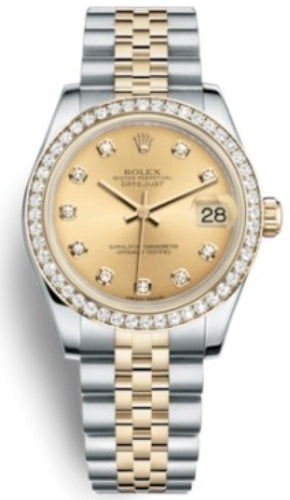 Rolex Steel and Yellow Gold Datejust 31 Watch - 46 Diamond Bezel - Champagne Diamond Dial - Jubilee Bracelet - 178383 - 2016