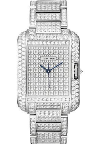 Cartier Tank Anglaise Watch - Medium White Gold Diamond Case - Diamond Paved White Gold Dial - Diamond Bracelet - HPI00561