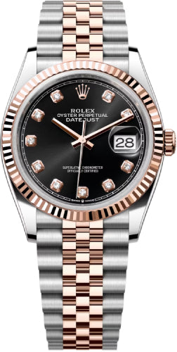 Rolex Datejust 36 Rose Gold/Steel Black Diamond Dial & Fluted Bezel Jubilee Bracelet - 126231 - 2025