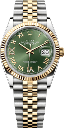 Rolex Datejust Olive Green Roman Numeral Dial Fluted Bezel 41mm 126333 - 2024