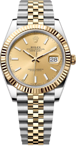 Rolex Datejust 41 Yellow Gold/Steel Champagne Index Dial Fluted Bezel Jubilee Bracelet - 126333 - 2025