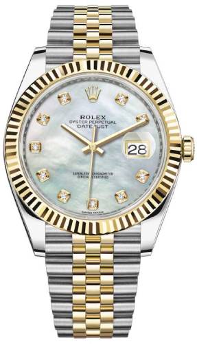 Rolex Datejust 41 Yellow Gold/Steel White Mother of Pearl Diamond Dial Fluted Bezel Jubilee Bracelet 126333 - 2020
